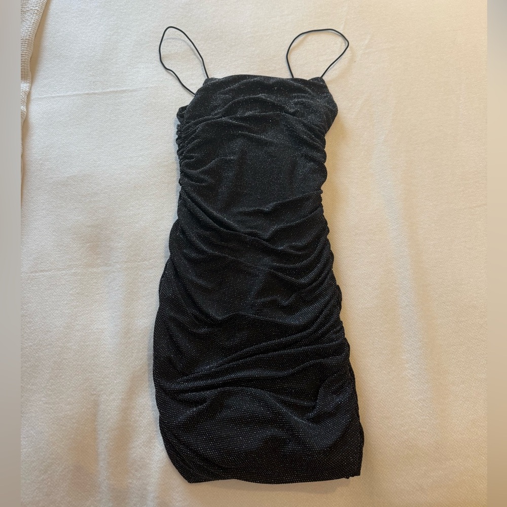 Princess Polly Black Sparkle Ruched Mini Dress